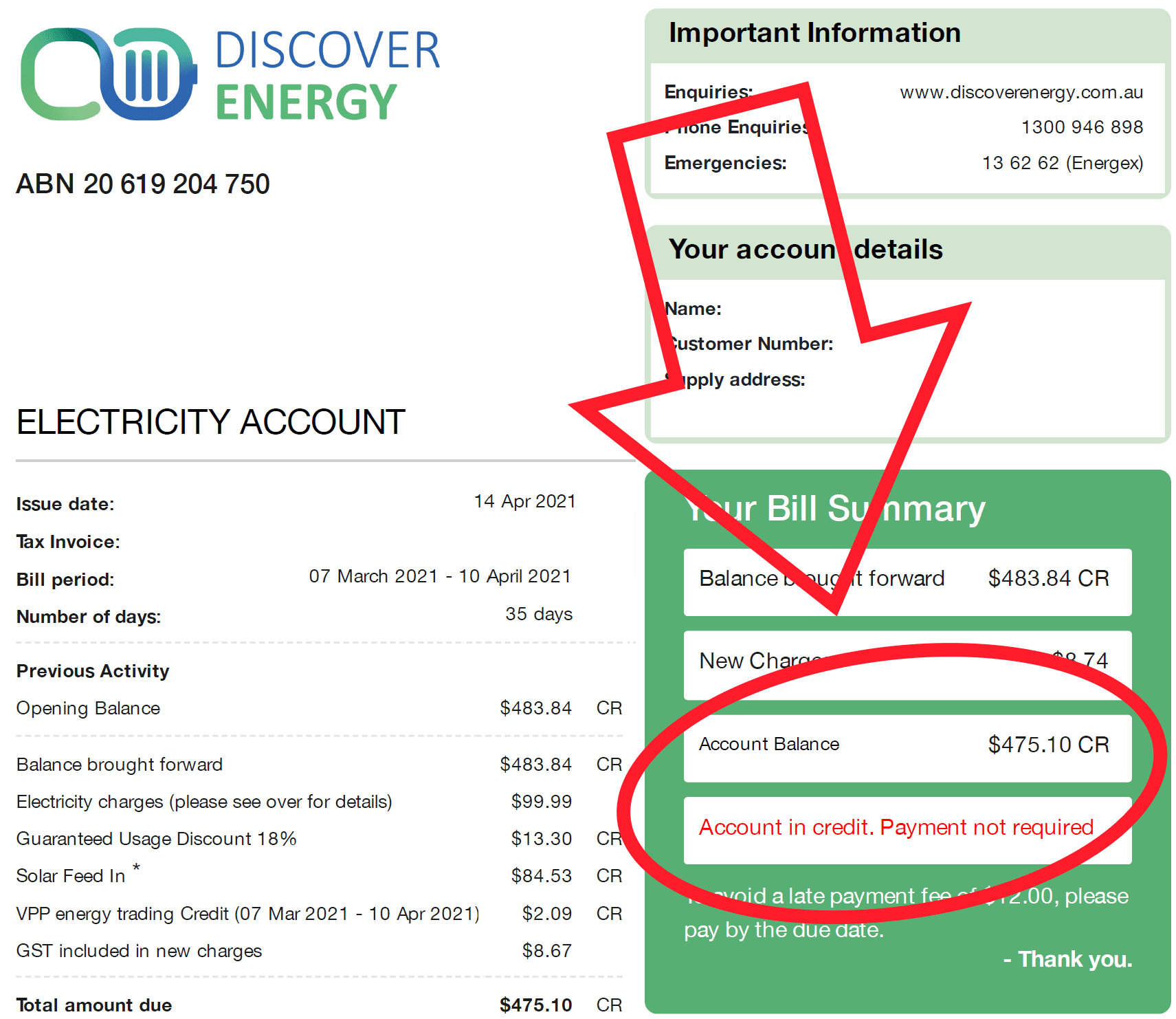 Power bill with Discover Energy